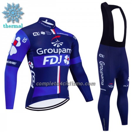 Completo Maglia ML + Pantaloncino con bretelle ML 2023 Groupama FDJ Winter Invernale Nero Blu